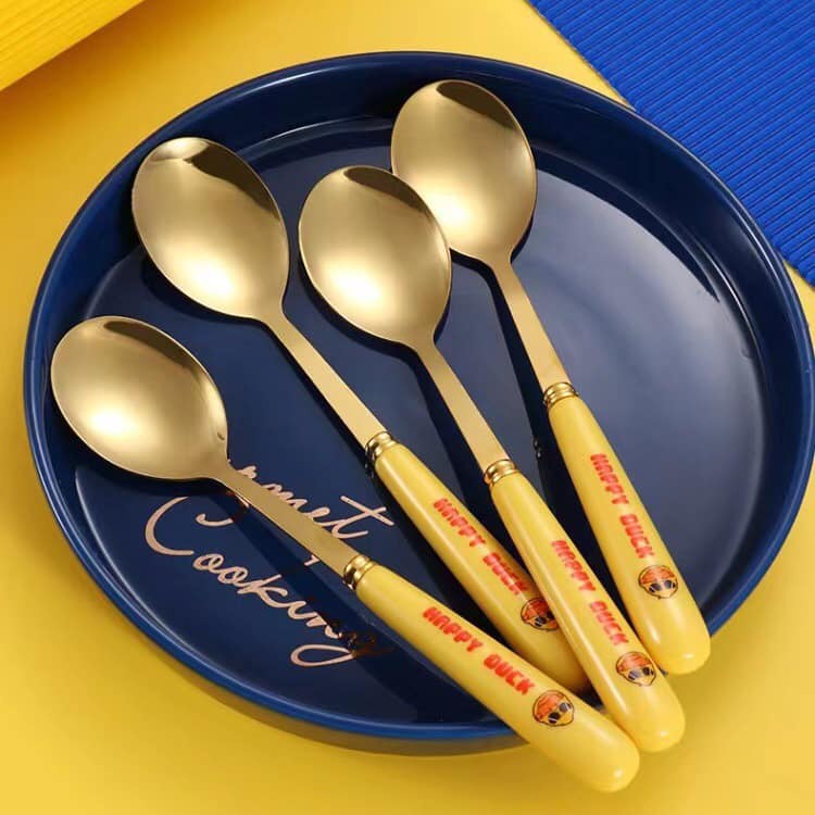 Set 6 thìa vịt vàng DUCK dễ thương kèm vỏ hộp xinh xắn - Bộ 6 muỗng hình vịt mạ vàng