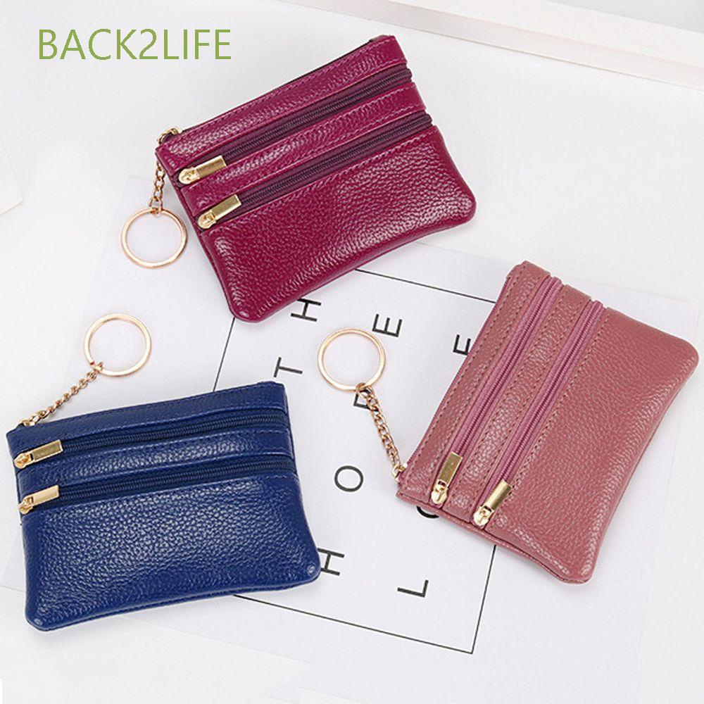 Ví da PU ngắn đựng thẻ có khóa kéo và dây đeo cho nam và nữ BACK2LIFE