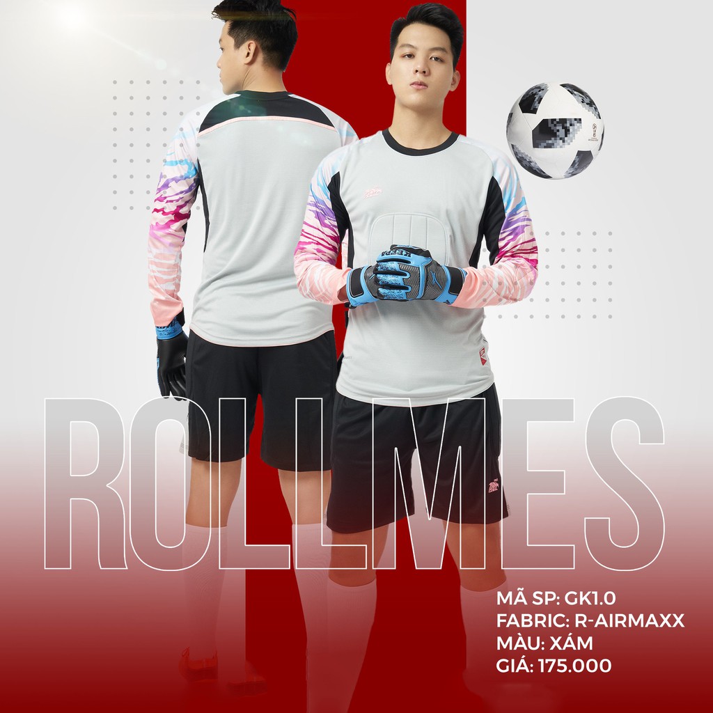 Áo thủ môn không logo thiết kế RIKI - ROLLMES vải mè R-Airmaxx cao cấp 5 màu
