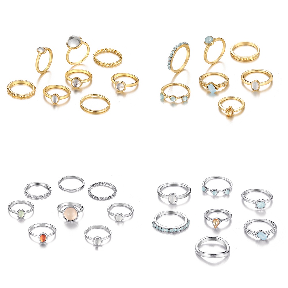 Set nhẫn nữ AY đính đá nhiều màu kiểu dáng đa dạng phong cách cổ điển