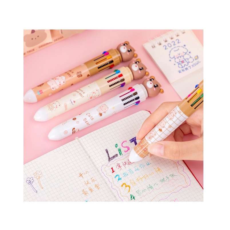 Bút Gel Bi Bấm Nhiều Màu Cute Hình Gấu Văn Phòng Phẩm Dễ Thương VPB15