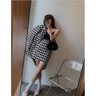 Sét áo váy dạ phong cách houndstooth retro sang chảnh Ulzzang Hàn Quốc A106