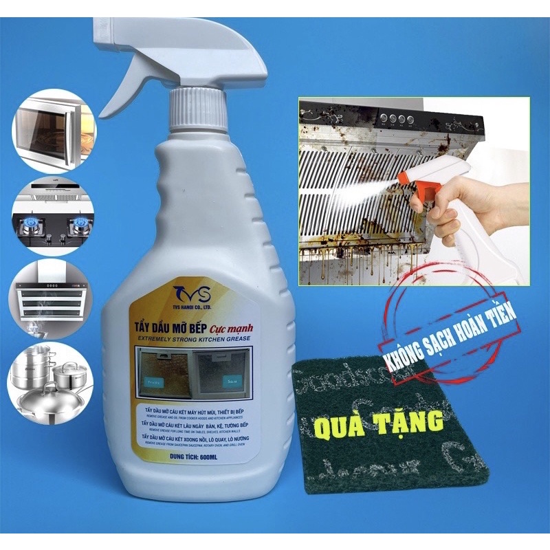 Bình xịt tẩy dầu mỡ bếp TVS HT01-600ML đa năng, tẩy dầu mỡ bếp hút mùi, bếp ga, xoong nồi bám két lâu ngày loại mạnh