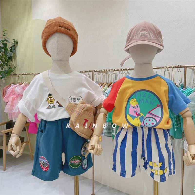 Áo Thun Cotton Tay Ngắn In Họa Tiết Hoạt Hình Màu Sắc Tương Phản Phong Cách Hàn Quốc Nhật Bản Dành Cho Bé Trai 2022