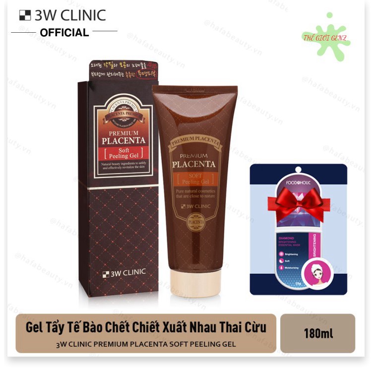 [Hợp đồng Mã GG] Gel tẩy tế bào chết nhau thai cừu 3W Clinic Premium Placenta Soft Peeling Gel 180ml + Tặng kèm 1 mặt nạ