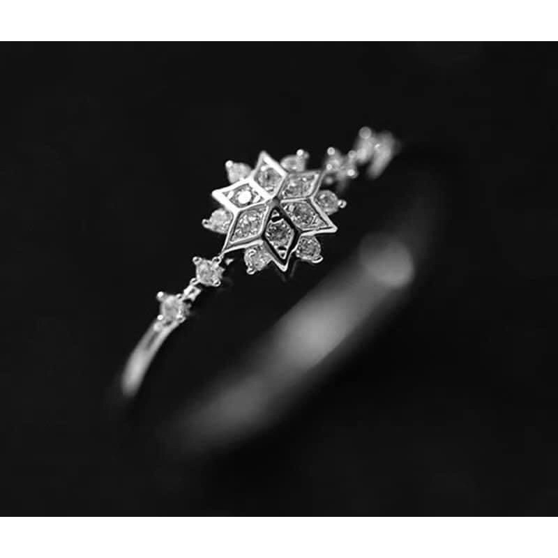 Nhẫn Bạc Ta Nữ CaoBac Silver Mặt Đính Đá Hình Bông Hoa Tuyết Mini Sáng Lấp Lánh Bền Đẹp Tinh Tế