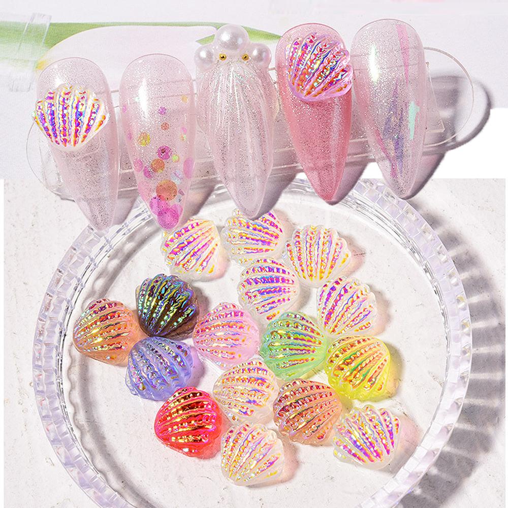 Hình Dán Móng Tay Vỏ Sò|Resin Dễ Thương|Laser Aurora AB Đầy Màu Sắc|Trang Sức Móng Tay