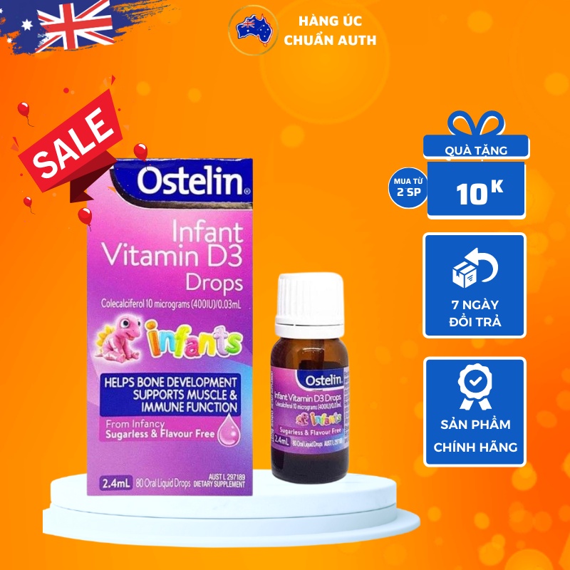 Ostelin Vitamin D3 Drops 2.4ml dạng giọt cho bé của Úc (SP2)