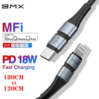 Dây cáp sạc type c to lightning pd 18w bmx chuẩn mfi 180cm chính hãng
