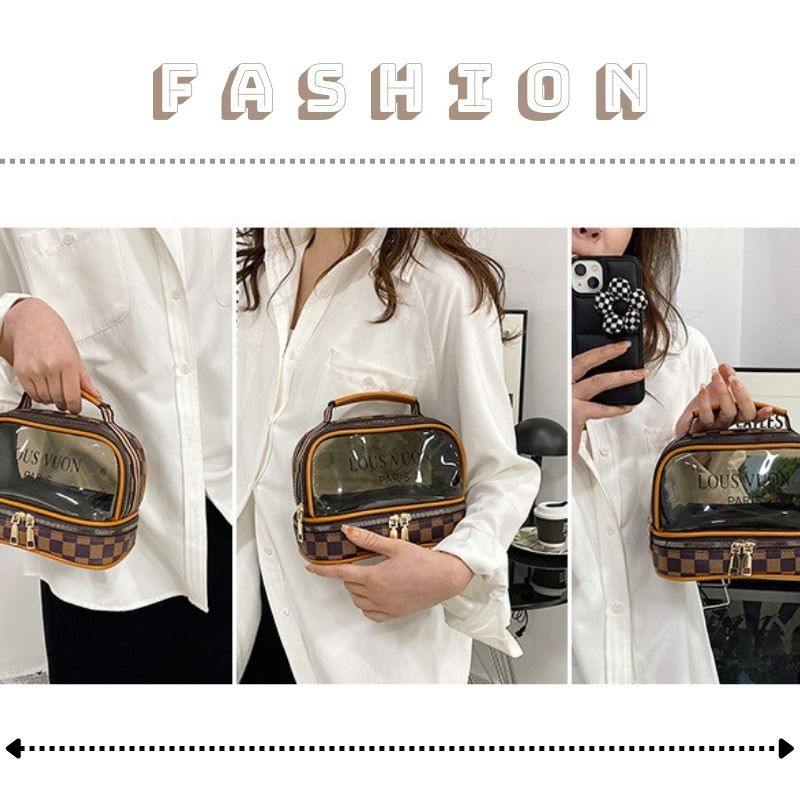 Túi đựng mỹ phẩm đồ du lịch LV nâu trong 2 ngăn chất liệu chống thấm nước mang đi chơi tiện lợi JUMITO T1.051