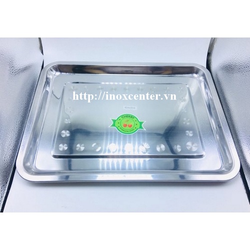 Khay inox cạn hình chữ nhật - Mâm ăn cơm - Khay đựng thức ăn - Khay mâm Inox phục vụ