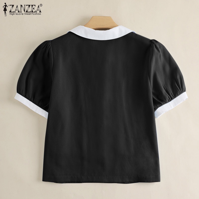 Áo sơ mi ZANZEA tay ngắn phồng cổ bẻ thời trang Hàn Quốc dành cho nữ