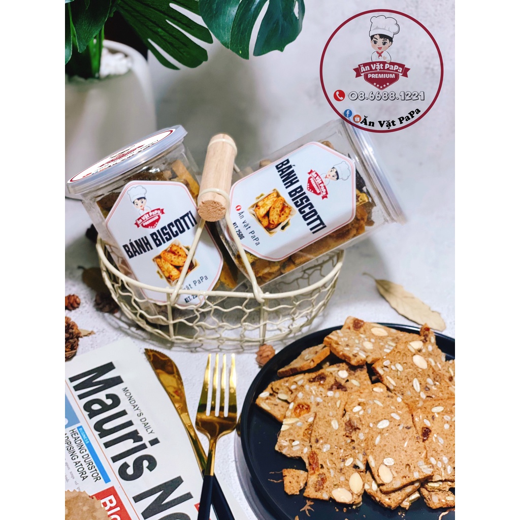 Bánh Biscotti ăn kiêng, giảm cân 250gr, bánh ngũ cốc nướng nguyên cám không đường, đồ ăn vặt Hà Nội