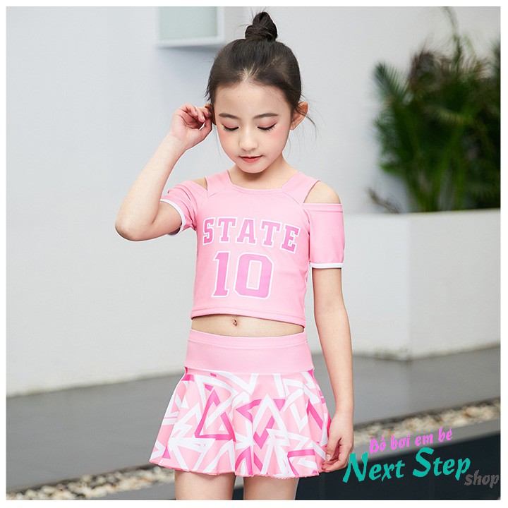 Đồ bơi bé gái 2 mảnh croptop chân váy YUKE size cho bé từ 15kg đến 40kg