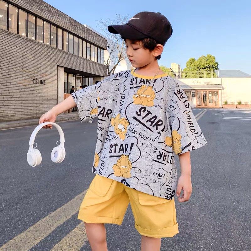 Đồ bộ bé trai BABEKIDS cotton hình in  Mèo Masu STAR, quần áo bé trai từ 14 đến 50kg