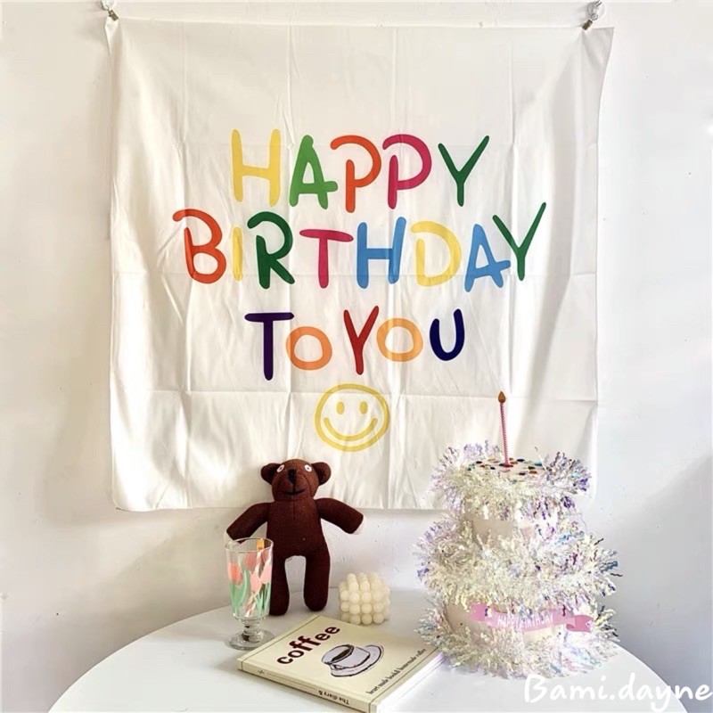 Phông vải trang trí sinh nhật Happy Birthday phong cách Hàn Quốc