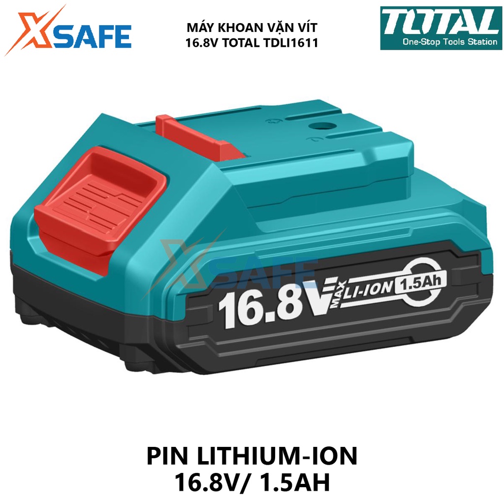 MÁY KHOAN DÙNG PIN TOTAL TDLI1611 máy siết ốc vít cầm tay đa năng sử dụng pin  Li-ion 16.8V /1.5 Ah có hai mũi Cr-V 65mm