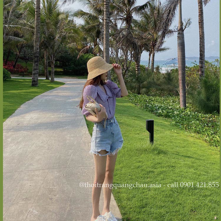 Áo Sơ Mi Tím Cổ Búp Bê Chất vải Rượu “Style” Mã QC84