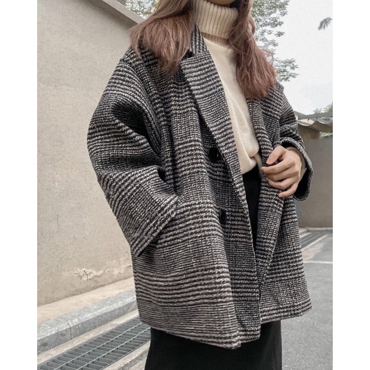 Áo Dạ Kẻ Form Rộng 4 Cúc Phong Cách Hàn Quốc Mã 2 Màu Siêu Xinh Thu Đông 2021 C. Novembre AK04 | BigBuy360 - bigbuy360.vn