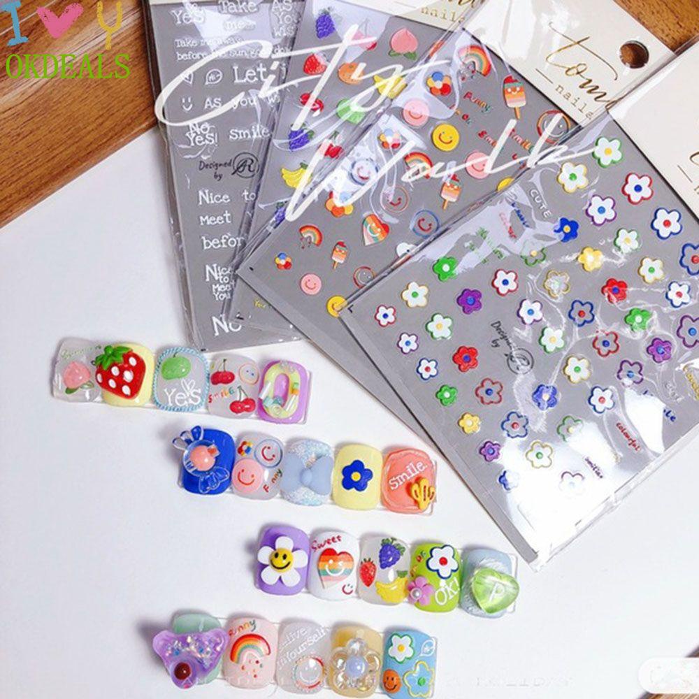 [Hàng mới về] Tờ sticker dập nổi 5D trang trí móng tay nghệ thuật tự làm nhiều kiểu tùy chọn hàng mới 2021