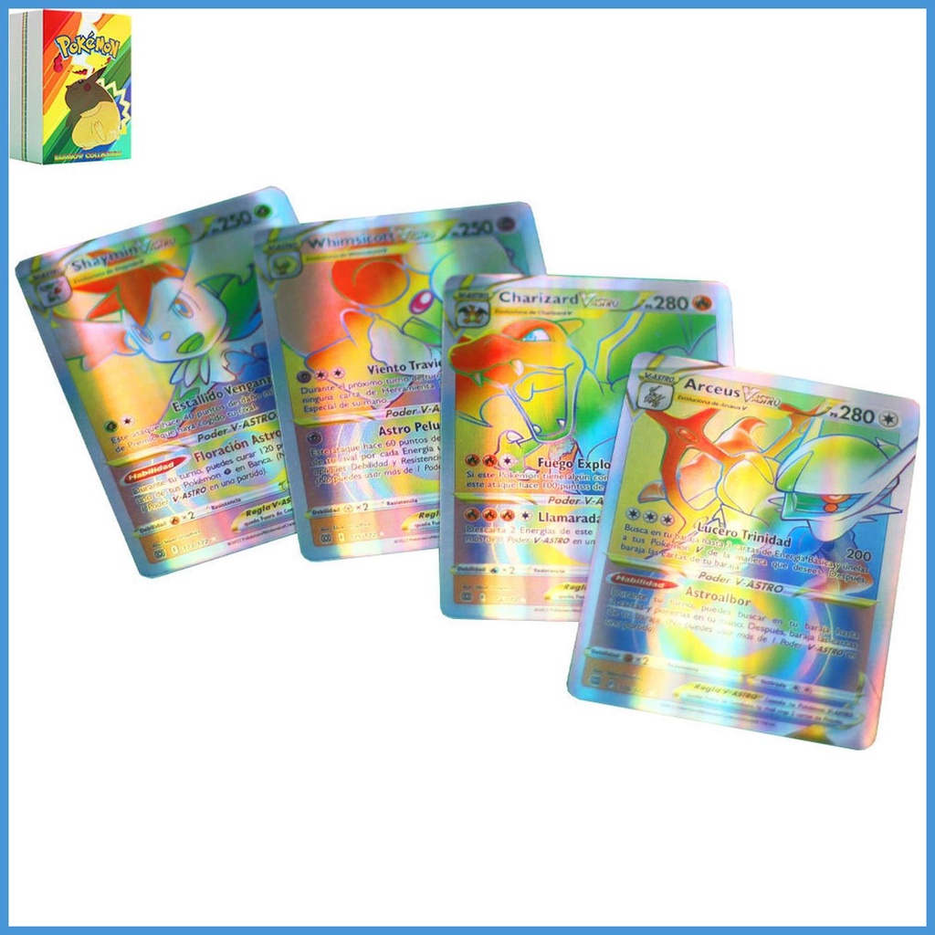 Bộ Thẻ Trò Chơi Pokemon 4Vstar49GX 47 Vmax Bằng Kim Loại Màu Cầu Vồng