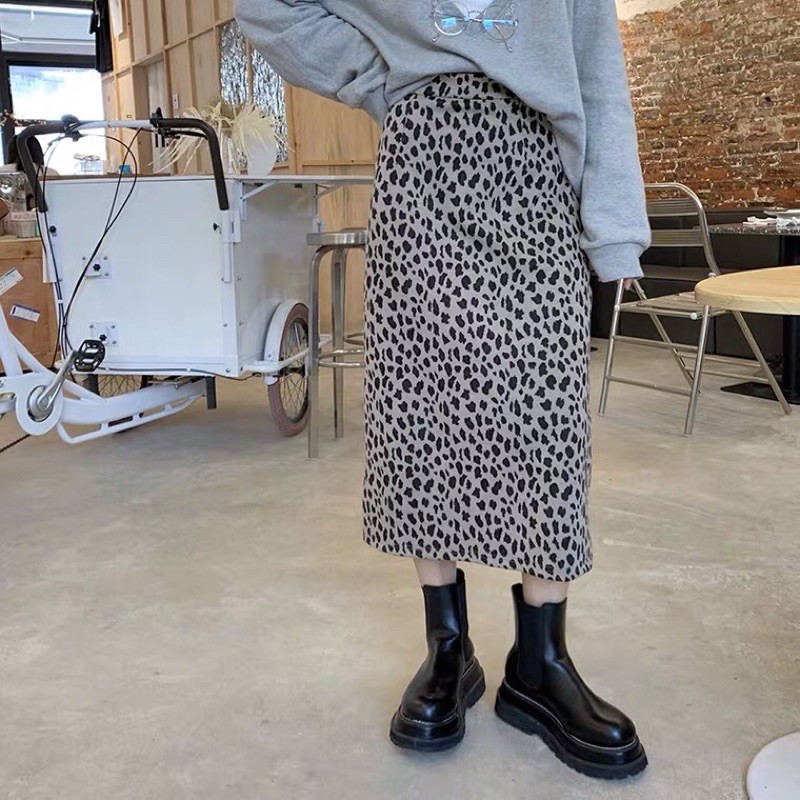 Chân váy dài hoạ tiết da báo