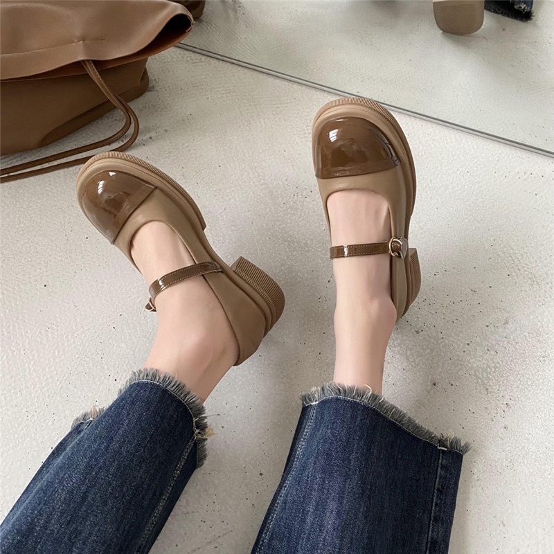 Giày búp bê mũi tròn quai ngang, giày bệt nữ phong cách lolita chất liệu da mềm không đau gáy chân