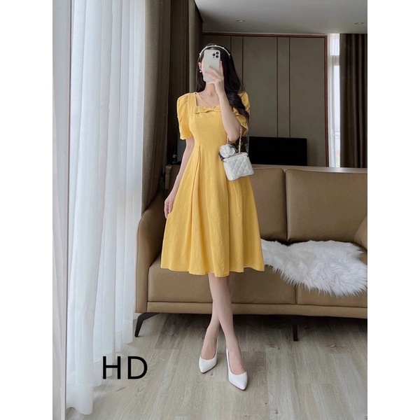 Đầm xoè bảy mảnh nơ ngực , hàng thiết kế cao cấp 2 lớp