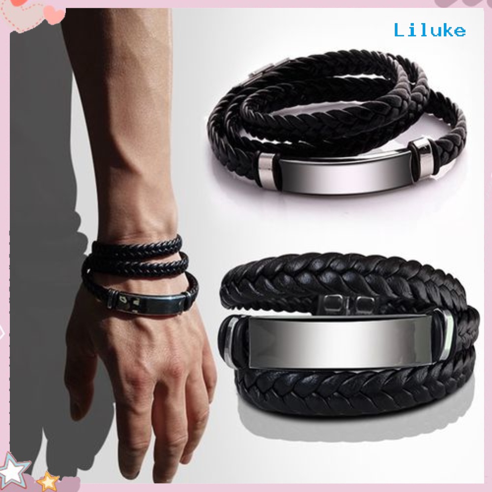 Vòng Tay Dây Bện Giả Da Nhiều Lớp Màu Trơn Cá Tính Cho Nam