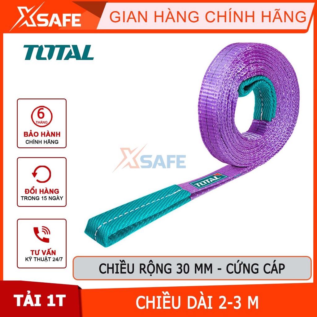 Dây cáp vải cẩu hàng dài 2m-3m Total khả năng tải 1 tấn, chiều rộng dây 30mm, phụ kiện nâng hạ độ bám chắc tránh trơn