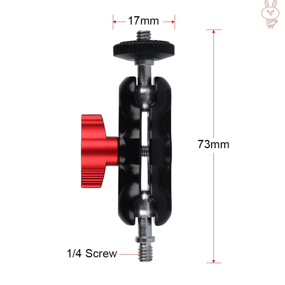 RD Multifunctional Ball Head Mount Mini Dual Ball Head Clamp with 1/4 Screw for DSLR Camera Monitor LED Light Flashlight