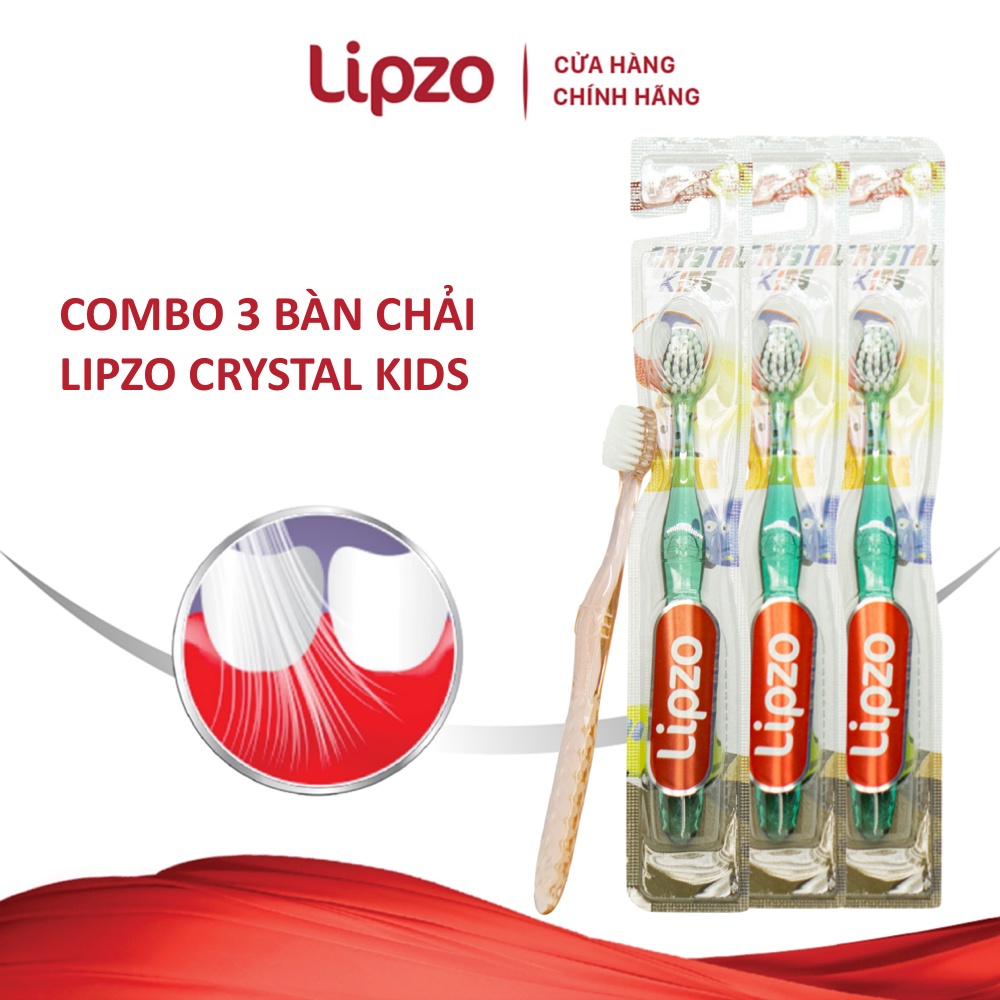 Combo 03 Bàn Chải Đánh Răng Lipzo Crystal Kids Lông Chỉ Tơ Nha Khoa Kháng Khuẩn Dành Cho Trẻ Em Từ 2 - 5 Tuổi