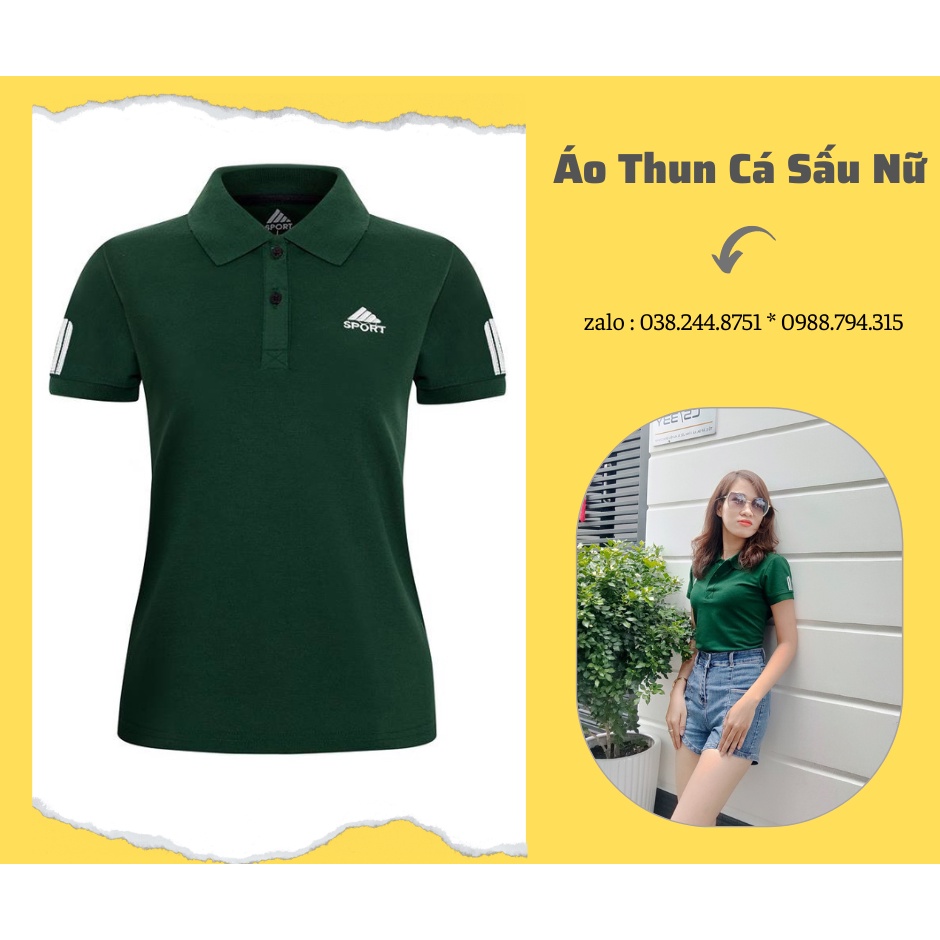 Áo Thun Cá Sấu Nữ Màu Xanh Rêu Hình Ảnh Thật
