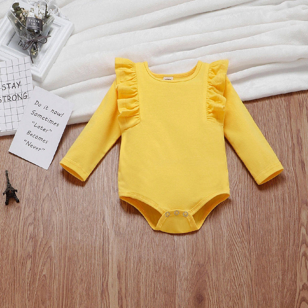 Áo liền quần dài tay phối bèo dễ thương cho bé gái