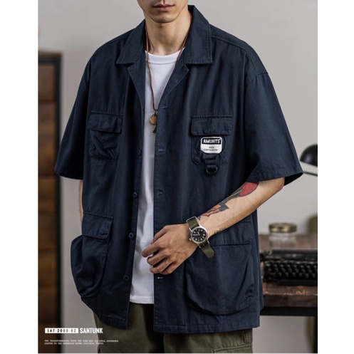 Áo Sơ Mi Ngắn Tay Form Rộng Phong Cách Retro Thời Trang Cho Nam simple fashion áo nam đẹp Hàn Quốc áo nam tay lỡ áo sơ mi nam ngắn tay
