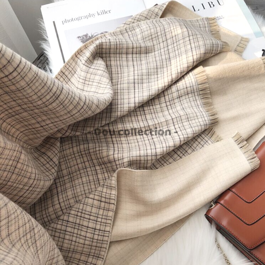 [Nowship2h] Khăn Choàng Cổ Cashmere Len Dày Cao Cấp Giữ Ấm Mùa Đông Caro - 68x190cm - Douyin - Mã LN022