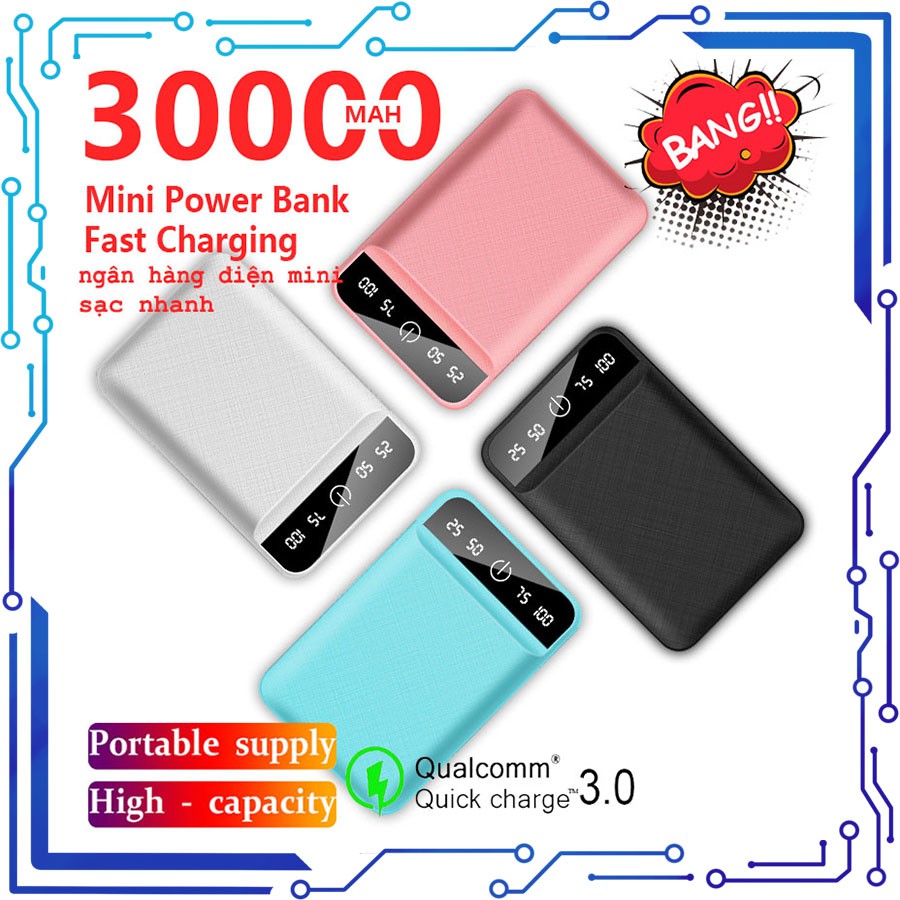 PowerbankSẵn sàng 30000mah mini pin dự phòng hiển thị kỹ thuật số USB kép đầy đủ dung lượng phù hợp với Xiaomi Apple Sam