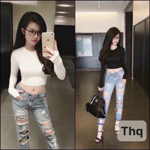 Áo thun croptop dài tay xỏ ngón