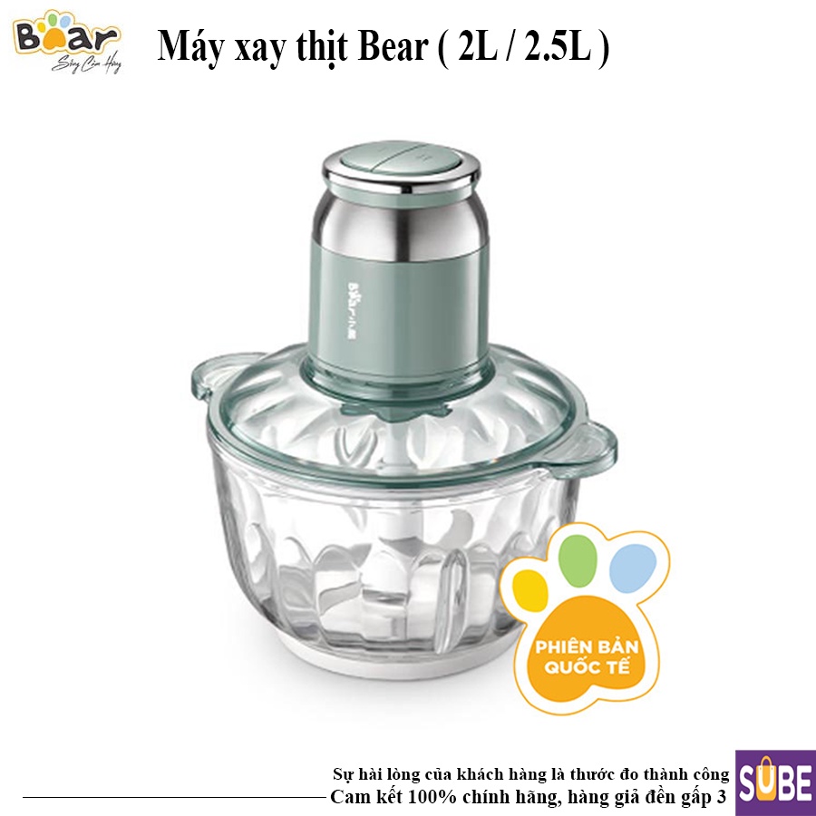 Máy xay thịt BEAR dung tích 2L / 2.5L Thủy tinh cao cấp 4 lưỡi dao thép không gỉ Công xuất mạnh mẽ
