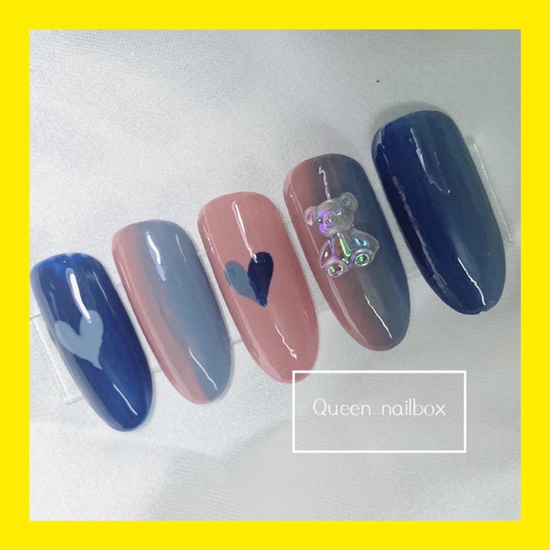 nailbox móng úp thiết kế omber đính charm gấu giá rẻ kèm keo dũa