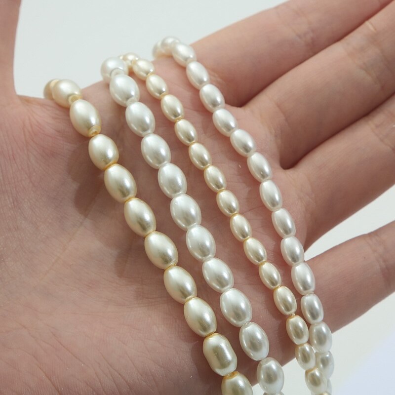 Chuỗi hạt ngọc trai nhân tạo hình oval lỗ xỏ lớn dành cho làm trang sức