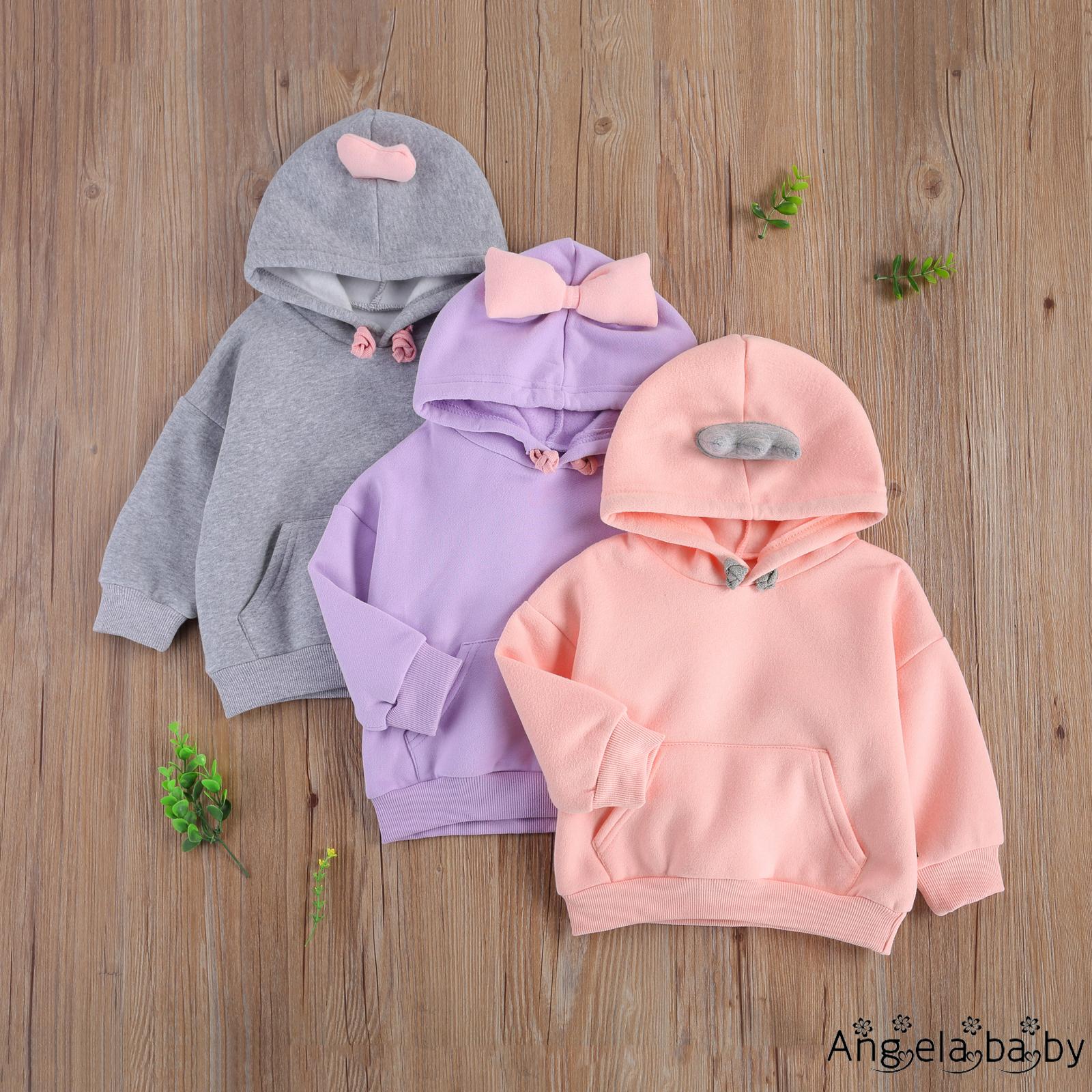 Áo Hoodies Có Nón Dài Tay Màu Trơn Thời Trang Cho Bé