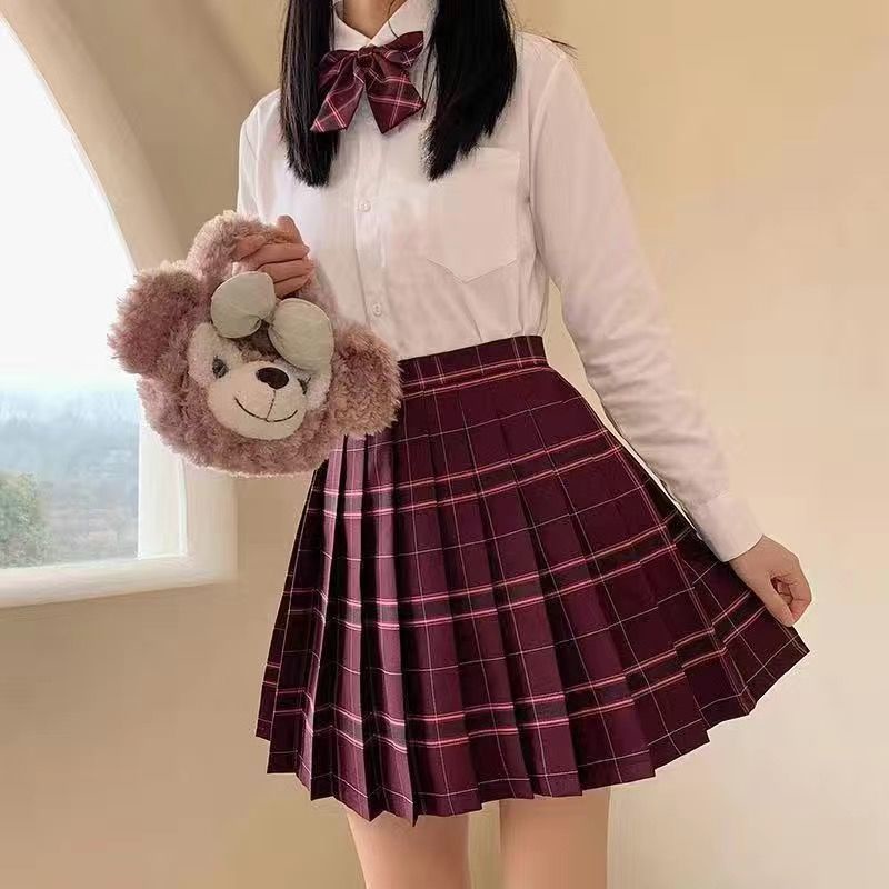 Bộ Đồng Phục 3 Món Gồm Áo Sơ Mi Tay Dài + Chân Váy + Cà Vạt Nơ Thời Trang Ngọt Ngào