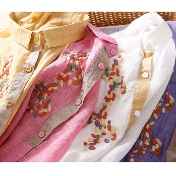 ☻ L O T U S ☻ Áo Sơ Mi Dáng Dài Thêu Họa Tiết Plus Size CAL1805