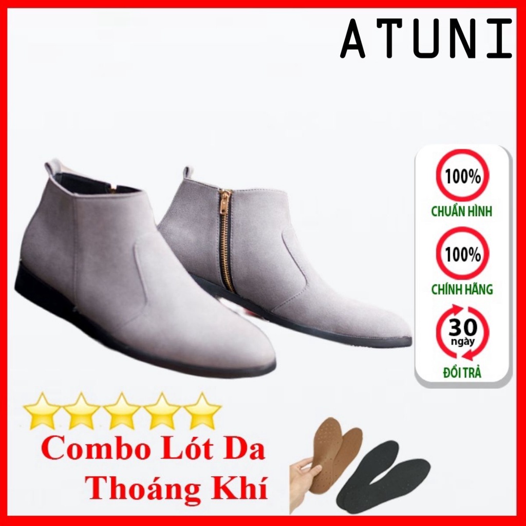 Giày Cao Cổ Nam ATUNI Dáng Chealsea Boot Chất Đẹp Cao Cấp,Đế Khâu Siêu Bền,Tăng Chiều Cao 3cm Đủ size CB521-BUX(Lda)