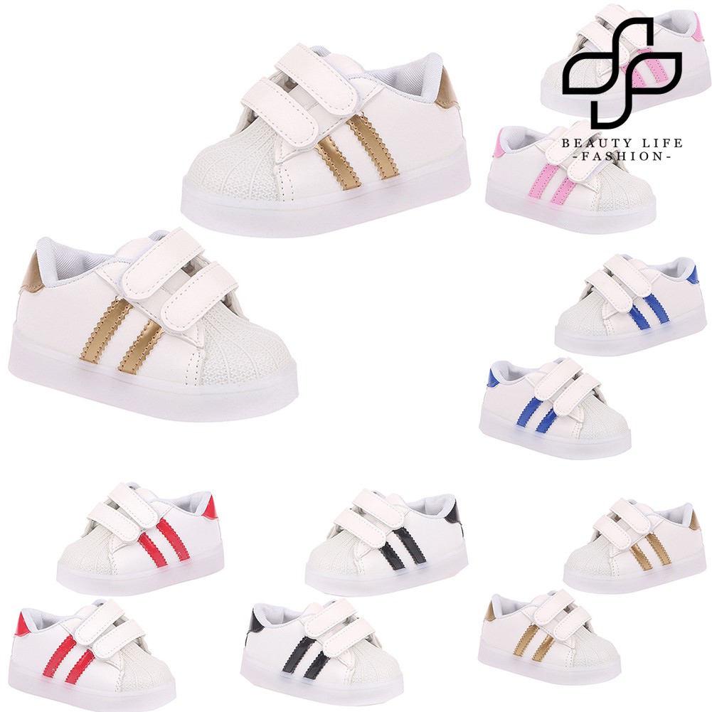 [Shoes] Kids Girls Stripe LED Faux Leather Sport Running Sneaker