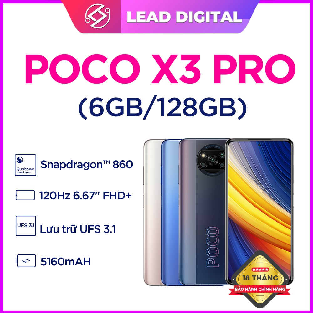 Điện Thoại POCO X3 Pro 6GB/128GB pin 5160 mAh Android 11 Qualcomm® Snapdragon™ 860 (7nm) - Bảo hành 18 tháng chính hãng