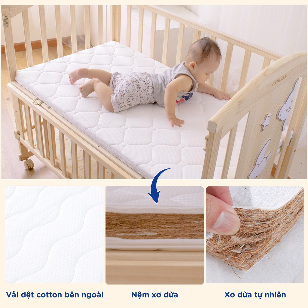 Combo quây vải cho nôi cũi em bé CAYABE MÀU XANH RÊU (4 quây + vỏ gối nằm + ruột gối nằm + đệm lót)