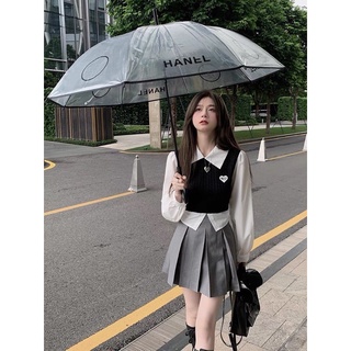 Set sơ mi phối gile chân váy xếp ly