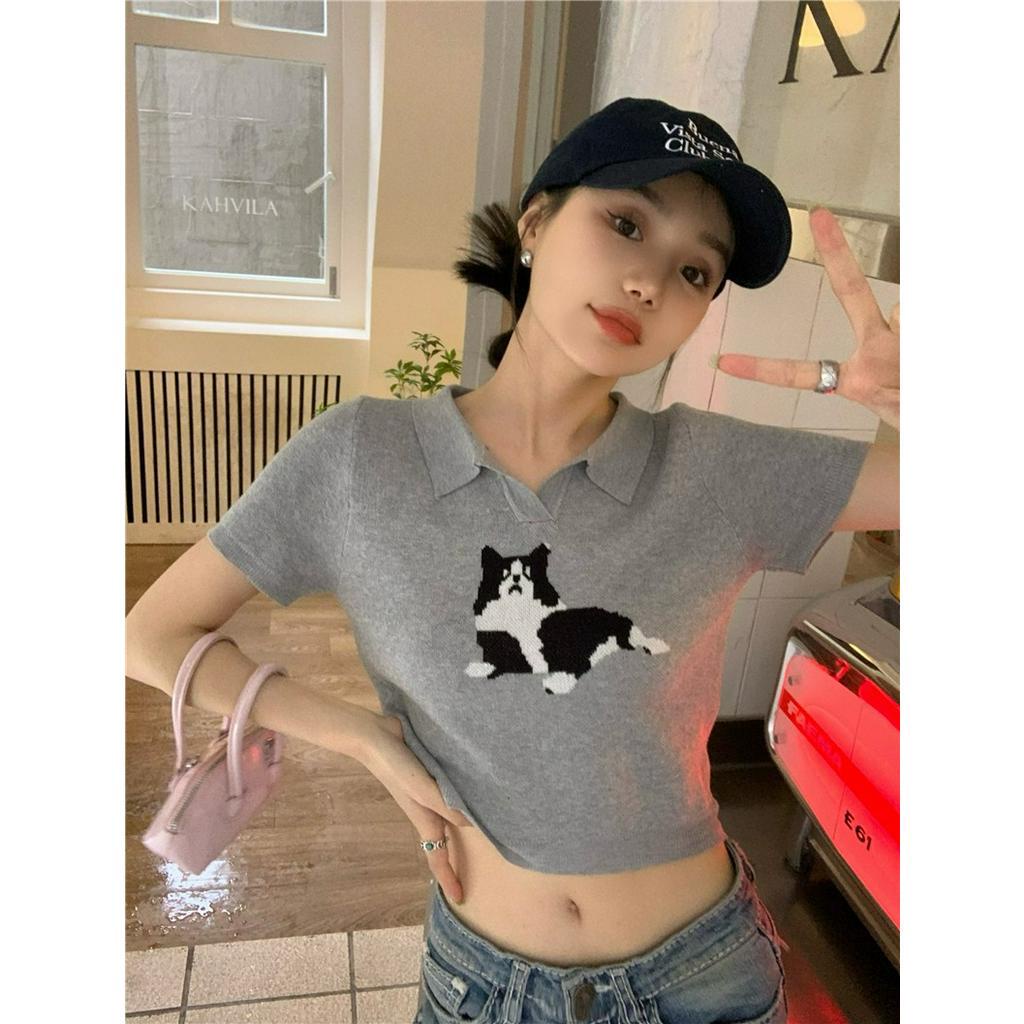 ZHELIHANGFEI Áo len dệt kim phong cách Hàn Quốc POLO cổ mèo jacquard phần mỏng mỏng phù hợp với tất cả các trận in áo đi làm ins